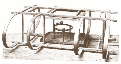 wooden frame with metal sheet and stand for brazier